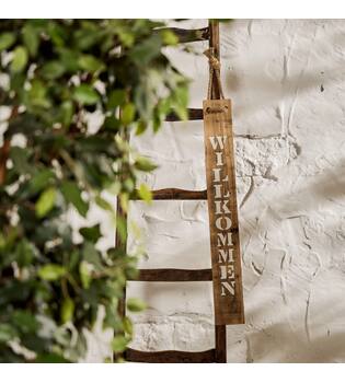Sign Willkommen historic wood 10x1.5x78cm