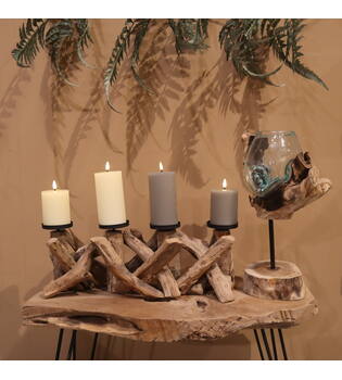Pillar candle holder driftwood 52x19x19cm - Natural