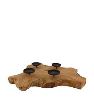 Root slice teak wood with candle holders 55x55x9cm - Natural