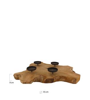 Root slice teak wood with candle holders 55x55x9cm - Natural