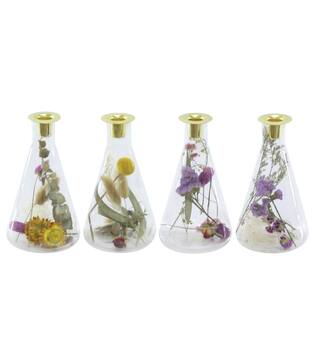 Dinner candle holder with dried flowers glass 10.3x20cm - Transparent