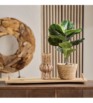 Tray rectangular teak wood with handle 77x20x2cm