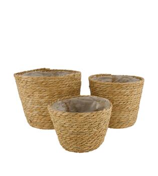 Basket round grass with plastic 27x27x21cm S/3