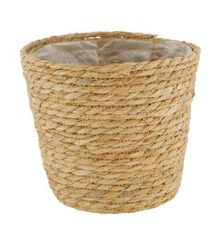 Basket round grass with plastic 27x27x21cm S/3