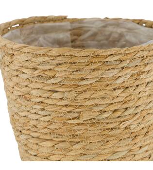Basket round grass with plastic 27x27x21cm  - Natural