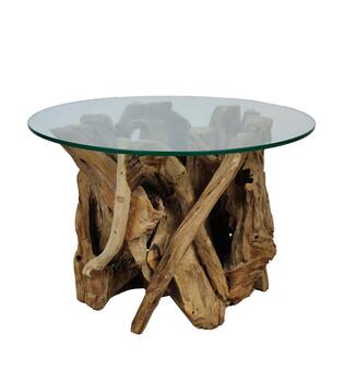 Table root with glass 60x60x38cm 60cm - Natural