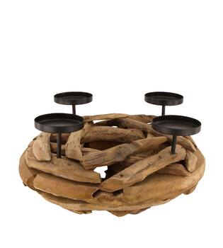 Pillar candle holder teak wood 38x38x17cm 38cm - Natural