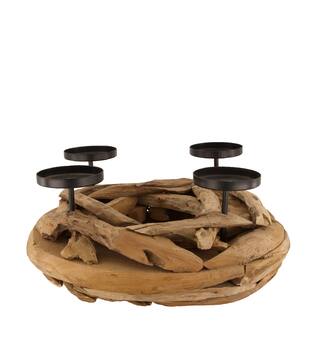 Pillar candle holder teak wood 38x38x17cm 38cm - Natural
