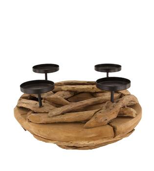 Pillar candle holder teak wood 38x38x17cm 38cm - Natural