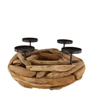 Pillar candle holder teak wood 38x38x17cm 38cm - Natural
