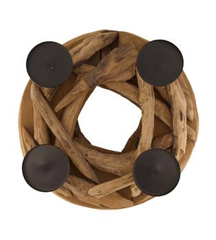 Pillar candle holder teak wood 38x38x17cm 38cm - Natural