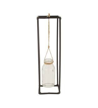 Bottle metal with glass 8x8x28cm - Black