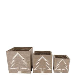 Drawer fir wood with plastic 18x18x18cm S/3