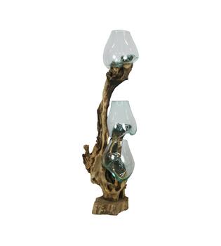 Root teak wood with glass 50x40x115cm - Natural