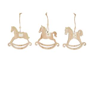 Hanger rocking horse paulownia wood 3pc 12.2x0.5x12cm A/3