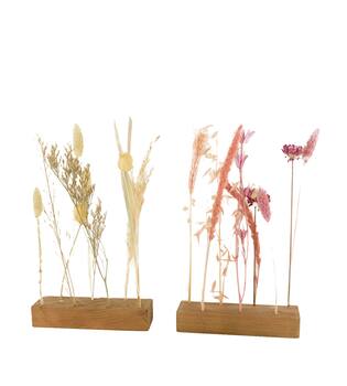 Dried flower nature with wooden base 17.5x3.5x29.5cm A/2