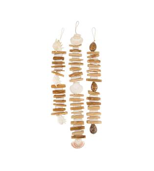 Garland shells with wood nature 9x3x63cm - Natural