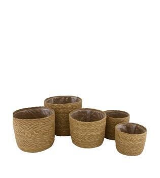 Basket round seagrass with plastic 19x19x18cm- Natural