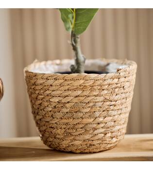 Basket round seagrass with plastic 19x19x18cm- Natural