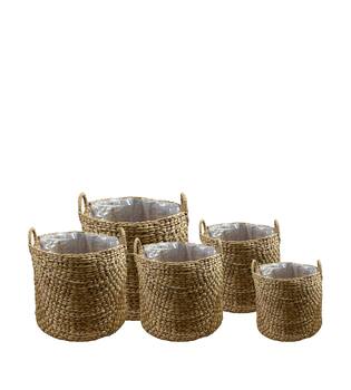 Basket round waterhyacinth with plastic 58x58x60cm S/5