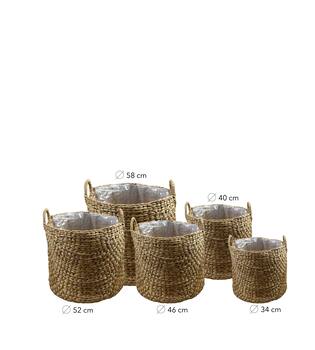 Basket round waterhyacinth with plastic 58x58x60cm S/5
