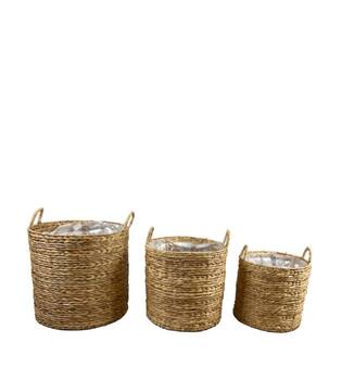 Basket round waterhyacinth with plastic 58x58x56cm - Natural