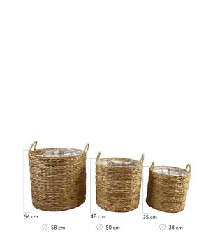 Basket round waterhyacinth with plastic 58x58x56cm - Natural