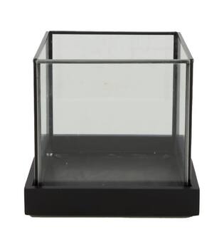 Candle holder glass with wood 16.5x16.5x15cm