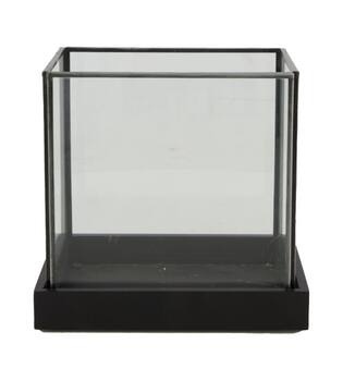 Candle holder glass with wood 18.5x12x17cm