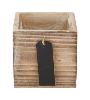 Planter fir wood with plastic 9.5x9.5x9.5cm