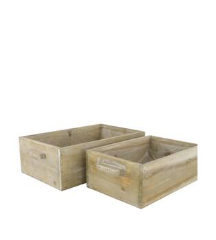 Box planter rectangular fir wood with plastic 35x20x11cm - Natural