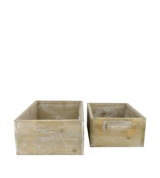 Box planter rectangular fir wood with plastic 35x20x11cm - Natural