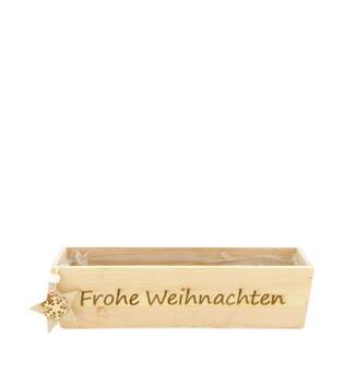 Planter Frohe Weihnachten plywood with plastic 28x8x7cm FSC 100%