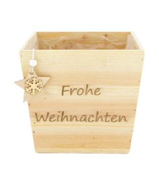 Planter Frohe Weihnachten plywood with plastic 18x18x16cm FSC 100%