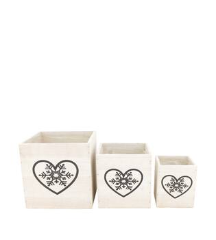 Planter heart plywood with plastic 18x18x18cm S/3 FSC 100%