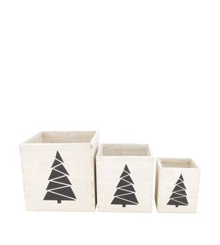 Planter tree plywood with plastic 18x18x18cm S/3 FSC 100%