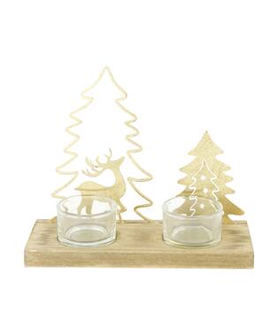 Tealight holder fir wood with glass 19x7x16.5cm FSC 100%