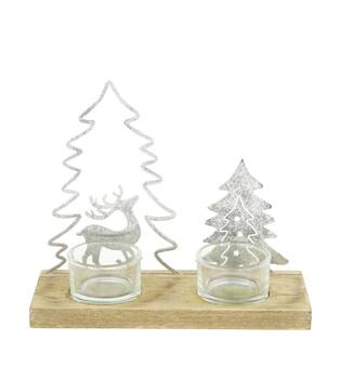 Tealight holder fir wood with glass 19x7x16.5cm FSC 100% - Silver