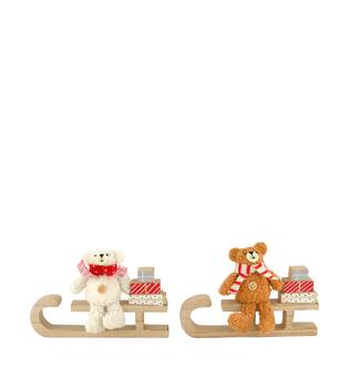 Figurine teddybear fabric on sleigh plywood 18x2x12cm C/2 FSC 100%