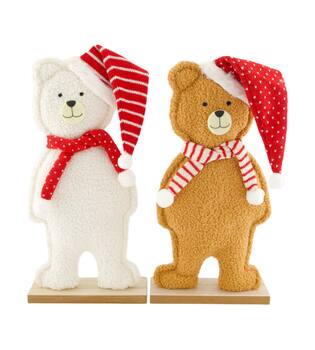 Figurine teddybear fabric  plywood 20x6x39cm FSC 100% - White