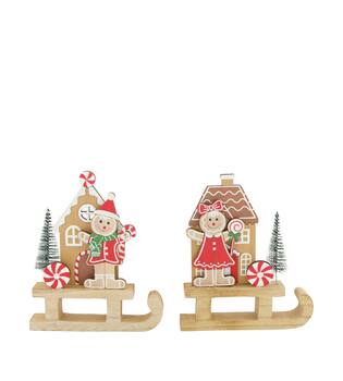 Sleigh with gingerbread man mdf 14x2.5x17.5cm  FSC 100% - Multi