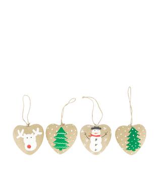 Hanger heart deer  snowman  tree paper mache 8x3.5x8cm  FSC mix 100% - Natural