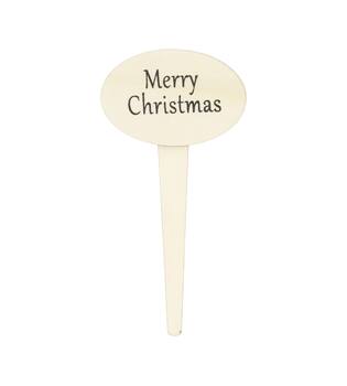 Sign Merry Christmas ply wood on stick 6x4x11.7cm 8pc FSC 100%