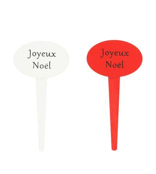 Sign Joyeux Noël ply wood on stick 6x4x11.7cm 8pc FSC 100%