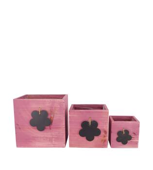 Planter fir wood with plastic 18x18x18cm S/3 FSC 100%