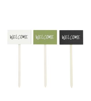 Sign welcome ply wood on stick 10x1x24cm 3pc FSC 100%