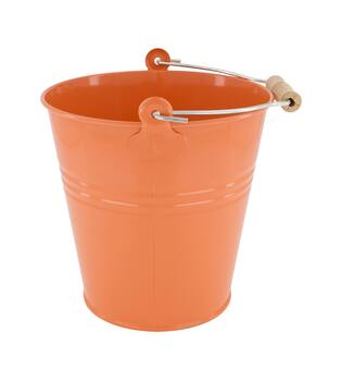 Bucket metal with beech wood 23x23x22cm FSC 100% - Orange