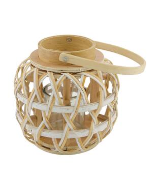 Lantern poplar chip wood with glass 18x18x18cm FSC 100% - Natural