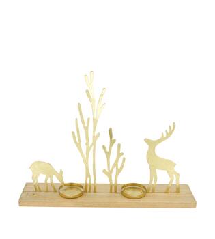 Tealight holder deer metal / pine wood 38x8x28cm FSC 100%
