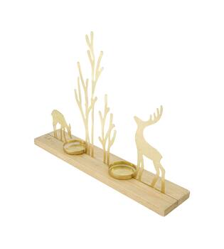 Tealight holder deer metal / pine wood 38x8x28cm FSC 100%